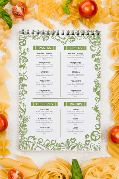 Free Italian Menu And Pasta Flat Lay Psd