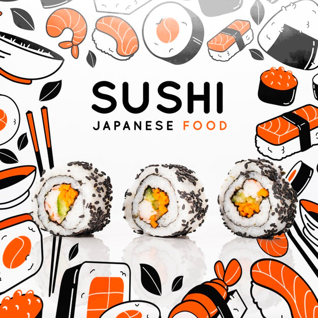 Free Japanese Cuisine At Restaurant With Sushi Psd