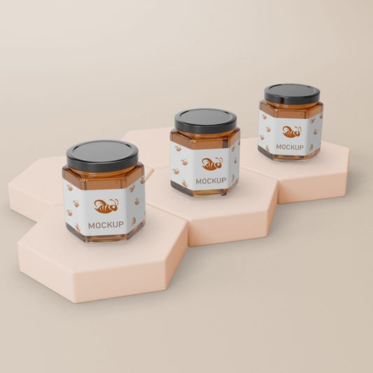Free Jar Container With Honey Mock-Up Psd