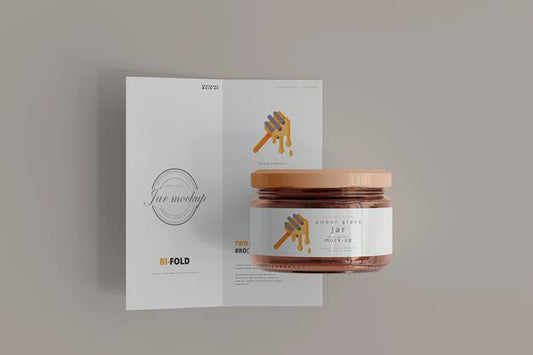 Free Jar With Bi-Fold Brochure Mockup Psd