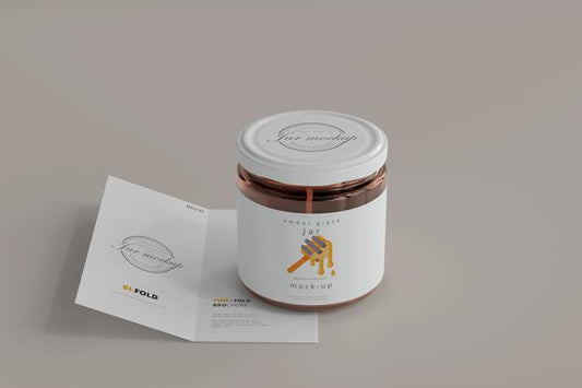 Free Jar With Bi-Fold Brochure Mockup Psd