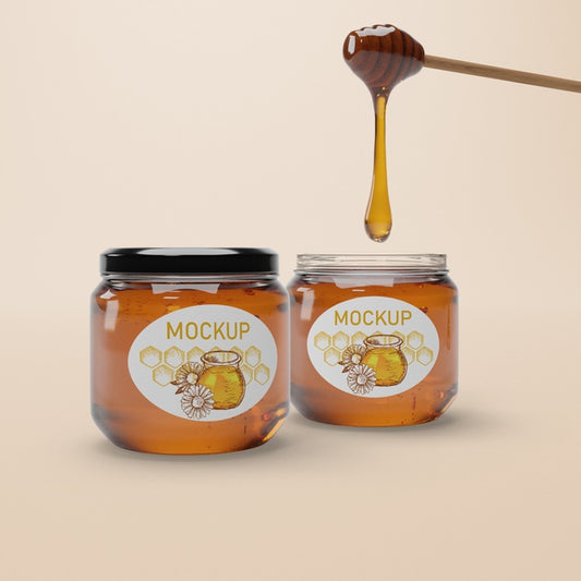 Free Jar With Natural Honey Mock-Up On Table Psd