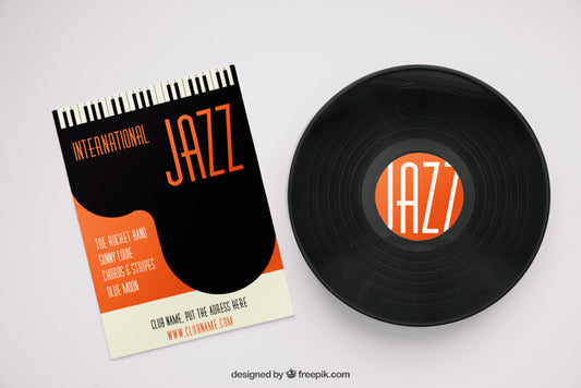 Free Jazz Mockup With Vinyl And Magazine Psd