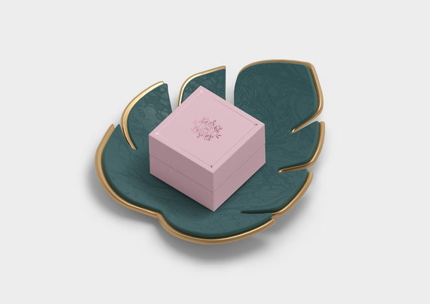 Free Jewellery Packaging Gift Box In A Monstera Leaf Decoration Psd