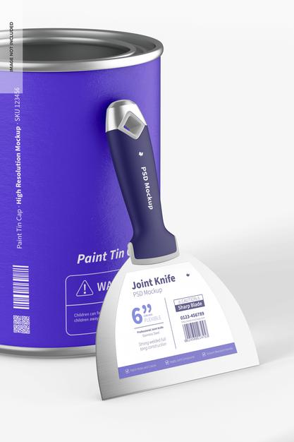 Free Joint Knife With Paint Can Mockup Psd