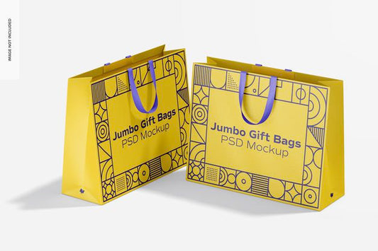 Free Jumbo Gift Bag With Ribbon Handle Mockup Psd