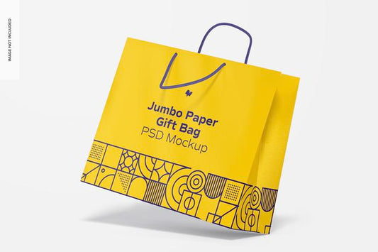Free Jumbo Paper Gift Bag With Rope Handle Mockup, Perspective Psd