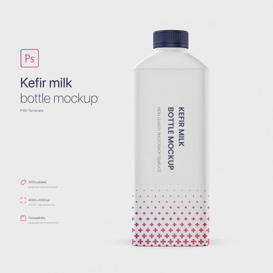 Free Kefir Milk Bottle Mockup Psd