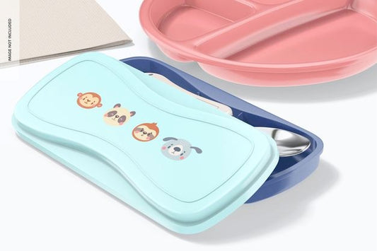 Free Kids Cutlery Travel Case Mockup, Perspective Psd