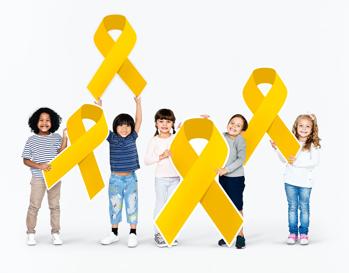 Free Kids Holding Gold Ribbons Supporting Childhood Cancer Awareness