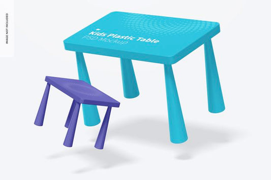Free Kids Plastic Table Mockup, Falling Psd