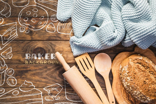 Free Kitchen Utensils With Fresh Baked White Bread Psd