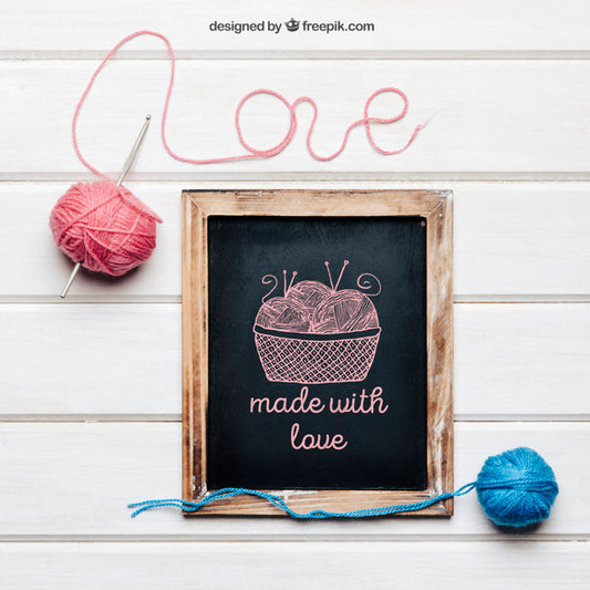 Free Knitting And Love Mockup With Slate Psd