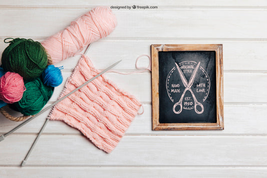 Free Knitting Concept With Slate And Basket Psd