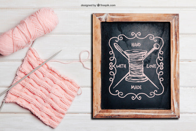 Free Knitting Concept With Slate And Pink Wool Psd