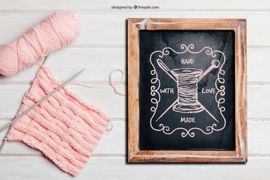 Free Knitting Concept With Slate And Pink Wool Psd