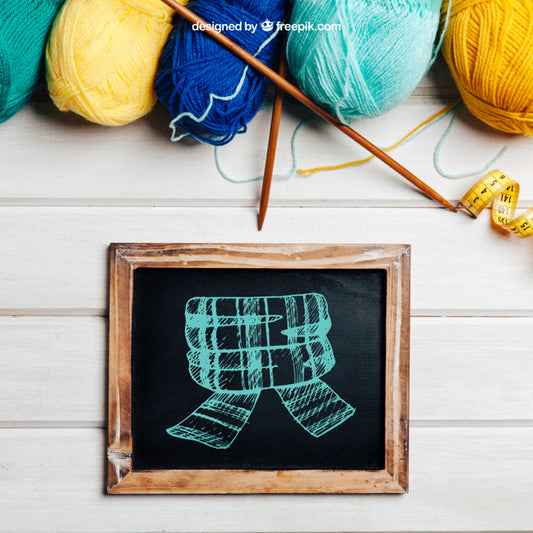 Free Knitting Concept With Slate And Wool Psd