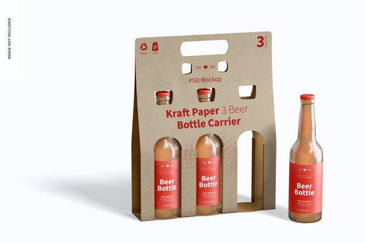 Free Kraft Paper 3 Beer Bottle Carrier Mockup Psd