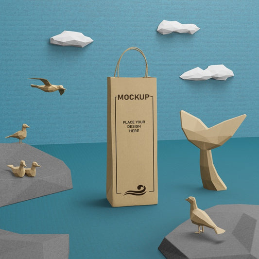 Free Kraft Paper Bag And Sea Life With Mock-Up Concept Psd