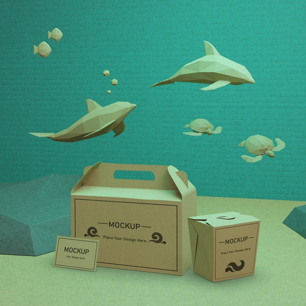 Free Kraft Paper Bags With Dolphins And Turtles Psd