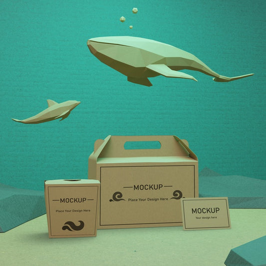 Free Kraft Paper Bags With Underwater Animals Psd