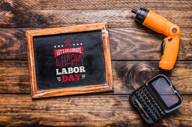 Free Labor Day Mockup With Slate And Tools Psd