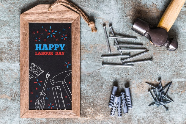 Free Labor Day Mockup With Slate And Tools Psd