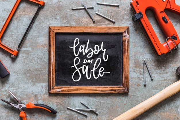 Free Labor Day Mockup With Slate And Tools Psd