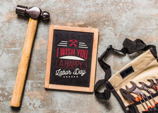 Free Labor Day Mockup With Slate And Tools Psd