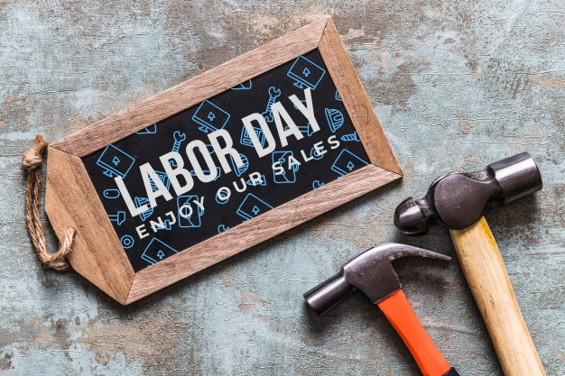 Free Labor Day Mockup With Wooden Board And Tools Psd