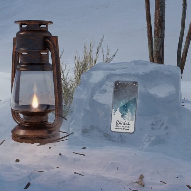 Free Lantern Beside Smartphone Mock-Up Psd