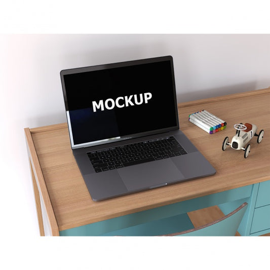 Free Laptop Mockup On Desk Psd