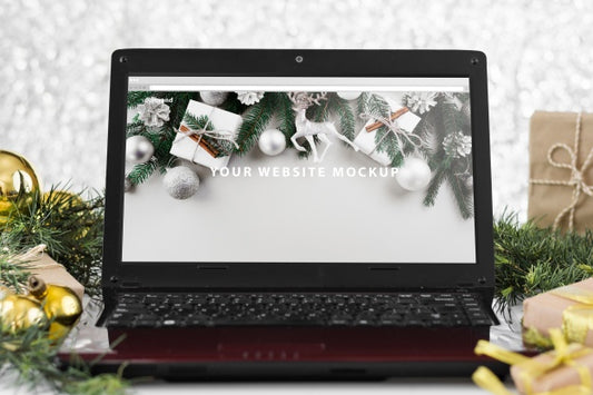 Free Laptop Mockup With Christmas Concept Psd