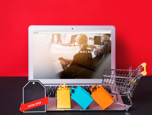 Free Laptop Mockup With Online Shopping Concept Psd