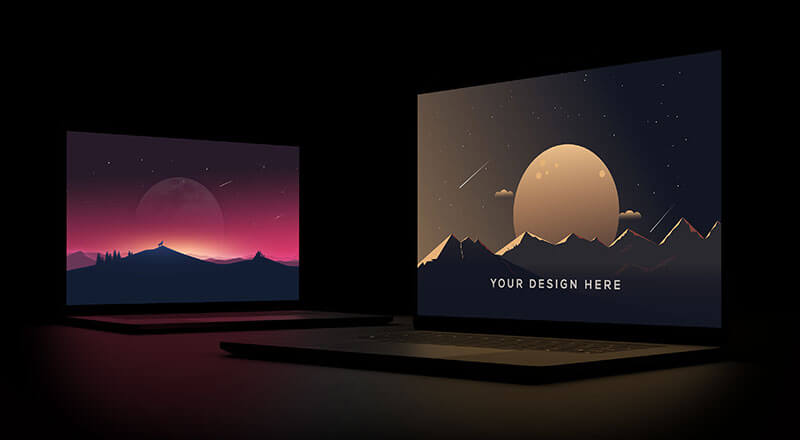 Free Laptop / Notebook In Darkness Mockup Psd