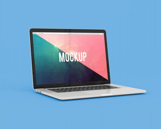 Free Laptop On Blue Background Mock Up Psd