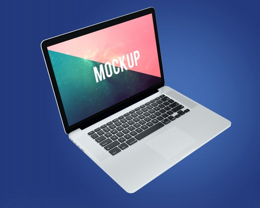 Free Laptop On Blue Background Mock Up Psd