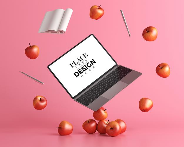 Free Laptop On Desk In Work Space Psd Mockup Psd