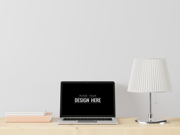 Free Laptop On Workspace Mockup Psd