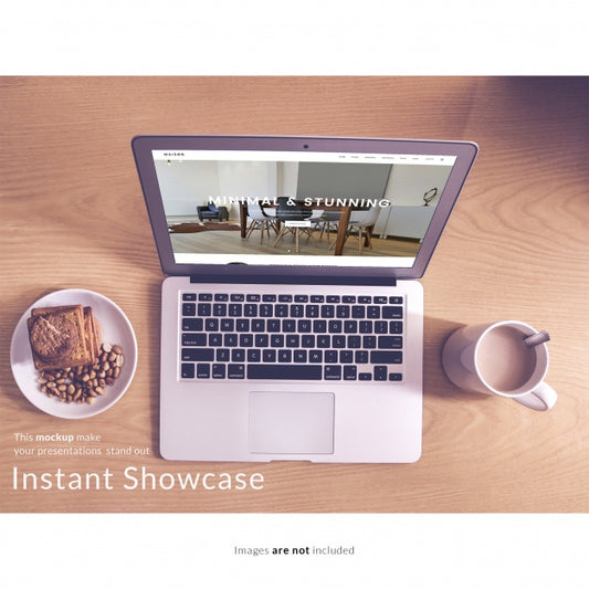 Free Laptop With Breakfast Mock Up Psd