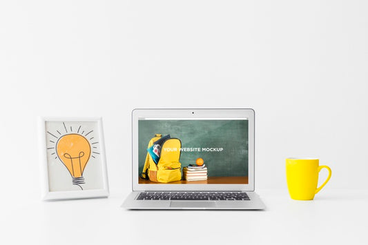 Free Laptop With Mockup Screen In Clean And Tidy Workspace. Education Theme Psd