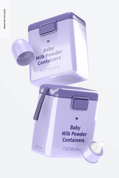 Free Large Baby Milk Powder Containers Mockup, Falling Psd