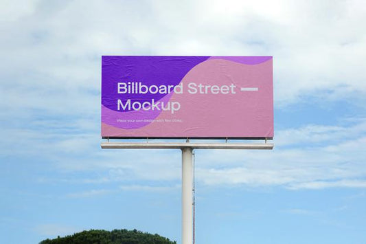 Free Large Billboard Mockup On Blue Sky With Clouds Psd