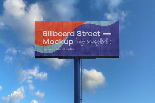 Free Large Billboard Mockup On Blue Sky With Clouds Psd