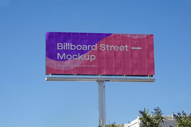Free Large Billboard Mockup On Clean Blue Sky Psd