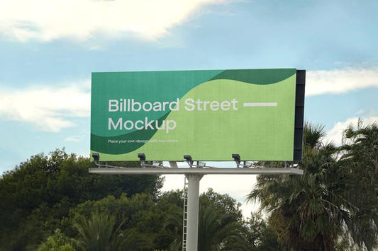 Free Large Billboard Mockup With Palm Trees Psd