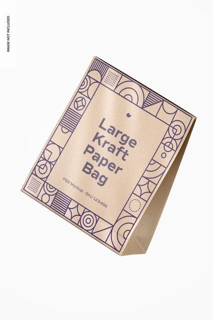 Free Large Kraft Paper Bag Mockup, Floating Psd