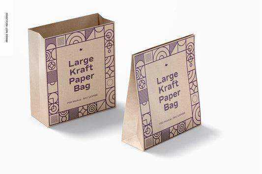 Free Large Kraft Paper Bags Mockup, Opened And Closed Psd