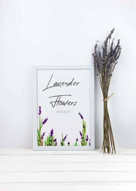 Free Lavender Flowers Next To Frame Mockup Psd