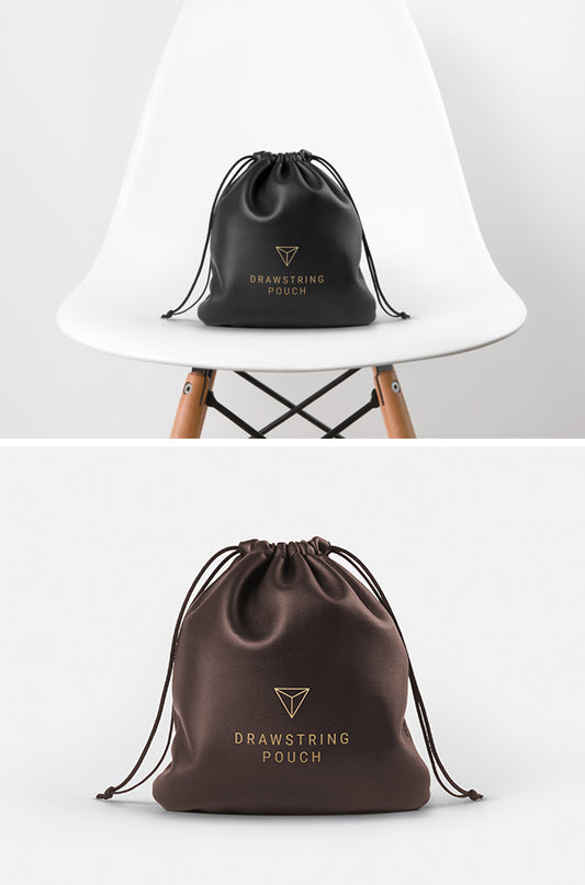 Free Leather Drawstring Pouch Mockup